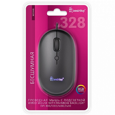 Мышь Smartbuy 328 USB с подсветкой, беззвучная, черная