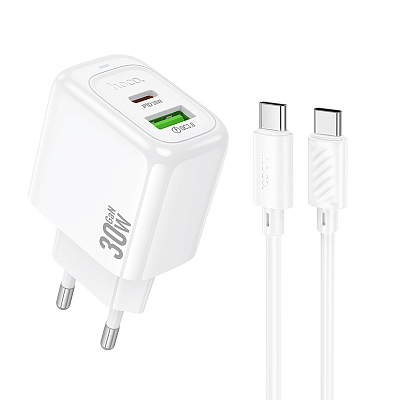 Универсальное сетевое з/у PD+USB + кабель Type-C-Type-C hoco CS55A, выход Type-C 30W и USB 18W, QC3.