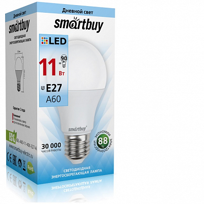 Лампа светодиодная E27 4000K 11W Smartbuy A60 (груша)