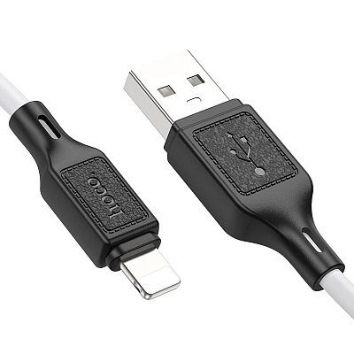 hoco X90 USB вилка - iPhone (Lightning) вилка, 2.4A, силикон, белый, 1м