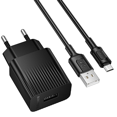 Универсальное сетевое з/у + кабель Micro 1USB BOROFONE BAS71A, 2.1А, черный