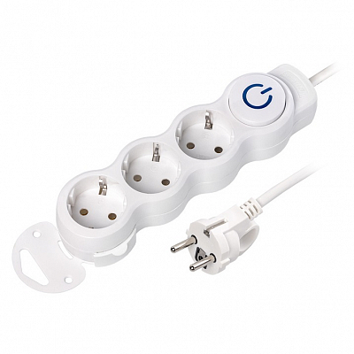 Удлинитель 5 метров, 3 розетки Smartbuy с выключателем, 16А, 3.5 кВт, белый (c заземлением)