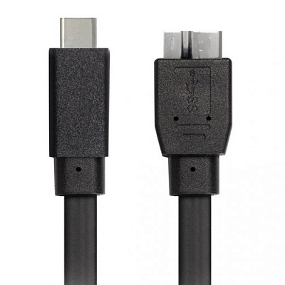Кабель Type-C штекер - microUSB-B штекер Smartbuy 3.1 для HDD/SSD, 20 см, плоский, черный