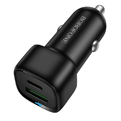 Универсальное авто з/у PD+USB BOROFONE BZ34B QC 3.0, PD+PPS 30W + USB 18W, 3A, черный