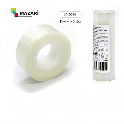 Скотч канцелярский MAZARI 19мм х 33м 35мкр, прозрачный (8) 