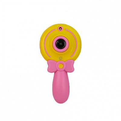 Детская фотокамера на ручке с дисплеем, фронтальная камера, запись видео, microSD, вспышка, желтый/р
