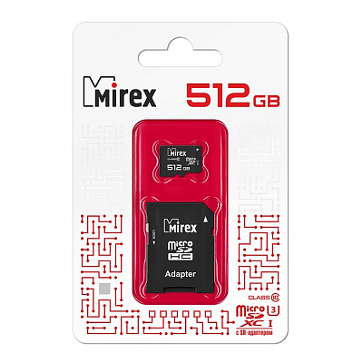 Карта памяти microSD Mirex 512Gb XC (Class 10, UHS-I, U3) + адаптер
