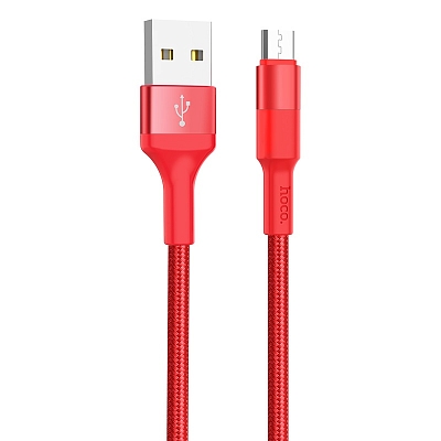 hoco X26 USB вилка - microUSB вилка, 2.4A, нейлон, красный, 1 м.