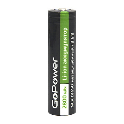 Аккумулятор GoPower 18650 2800 mAh 3.6V без защиты, с высоким контактом (без упаковки)