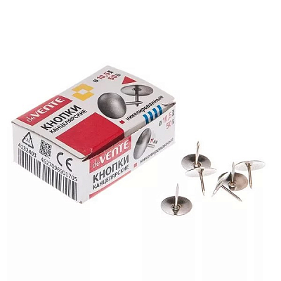 Кнопки канцелярские deVENTE, 100 шт, никелированные, картонная упаковка
