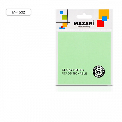 Блок для записей MAZARI с клеевым краем 76х76мм 100 листов, ЗЕЛЕНЫЙ