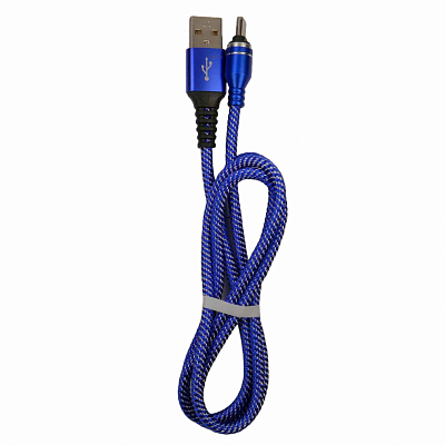 Smile USB вилка - Type-C вилка, ткань, синий, 1м