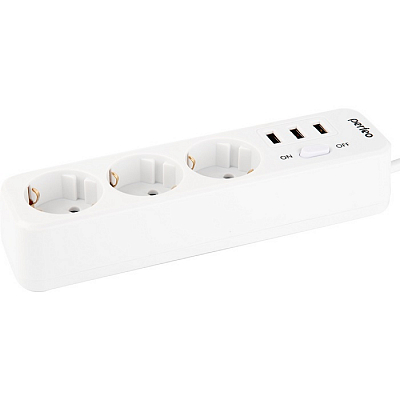 Сетевой фильтр с USB 2 метра, 3 розетки + 3USB Perfeo POWER STREAM 10А, 2.5 кВт, USB 2.4A, белый