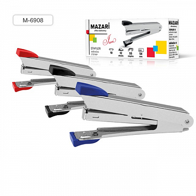 Степлер №10 MAZARI IRON, цельнометаллический, 12 листов, с антистеплером