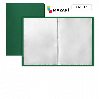 Папка с 100 прозрачными вкладышами MAZARI, 0.8мм, зеленый