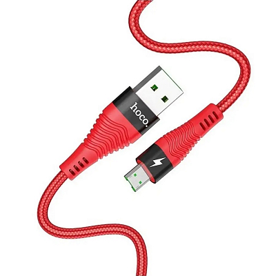 hoco U53 USB вилка - microUSB вилка, 4A, нейлон, красный, 1.2м.