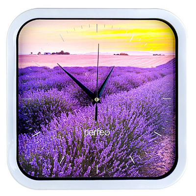 Часы настенные квадратные 28х28см Perfeo PF-WC-004, белый корпус / циферблат Лавандовое поле