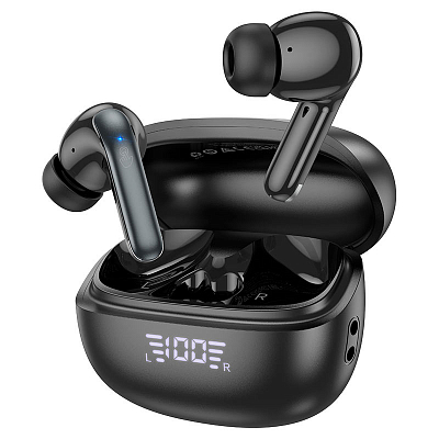 Bluetooth наушники внутриканальные hoco TWS EQ5 с микрофоном, ANC + ENC, черный. Кейс 300мАч с индик