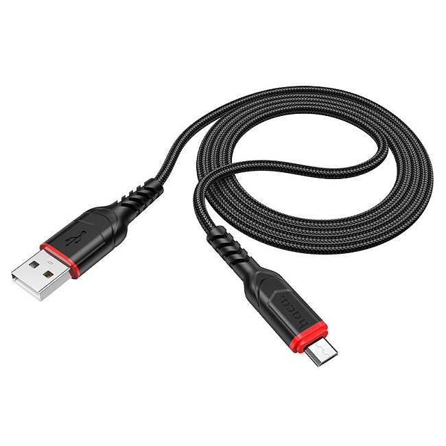 hoco X59 USB вилка - microUSB вилка, 2.4A, нейлон, черный, 1 м.