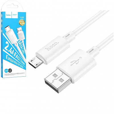 hoco X88 USB вилка - microUSB вилка, 2.4A, белый, 1 м.