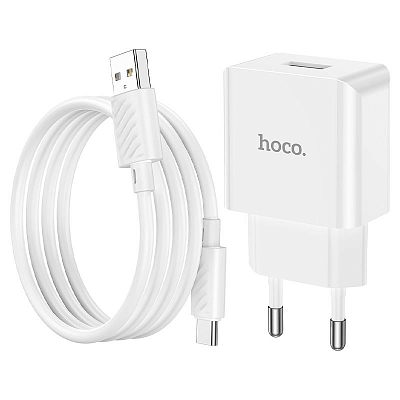 Универсальное сетевое з/у + кабель Type-C 1USB hoco C106A, 10.5W, 2.1А, белый 