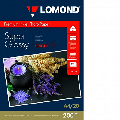 Фотобумага Lomond суперглянец А4 200г/м 20 листов Bright