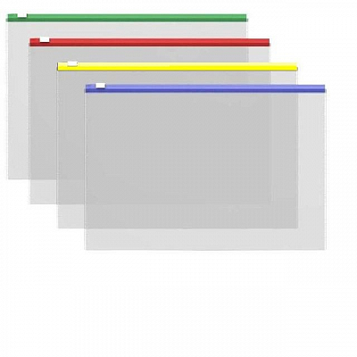 Папка на молнии A4 Erich Krause Fizzy Clear 120мкм, прозрачная, с цветной молнией, ассорти (12)