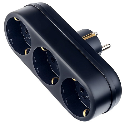 Разветвитель Perfeo RU POWER, 3 гнезда с заземлением, 16А, 220В, черный