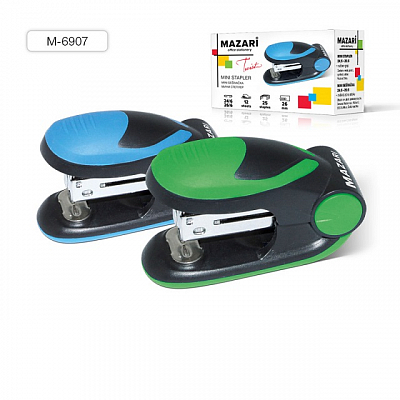 Степлер-мини №24/6-26-6 MAZARI TWIST, пластиковый, 12 листов, черно-синий