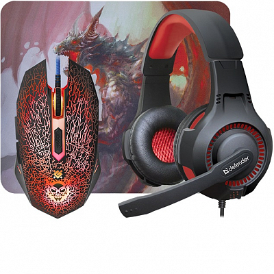 Наушники игровые+коврик+мышь Defender МHP-003 DragonBorn, черно-красный