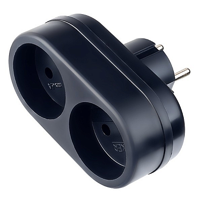 Разветвитель Perfeo RU POWER, 2 гнезда без заземления, 6А, 220В, черный