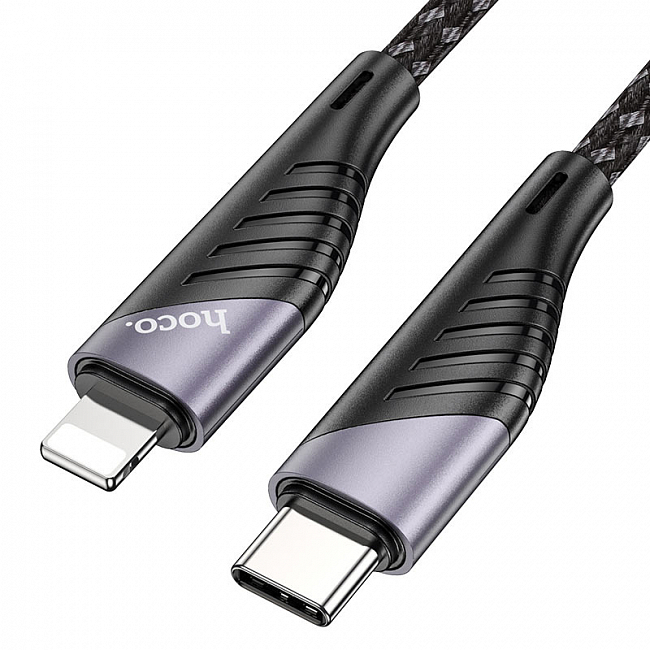 hoco U95 PD Type-C вилка - iPhone (Lightning) вилка, 20W, 3A, нейлон, черный, 1.2м