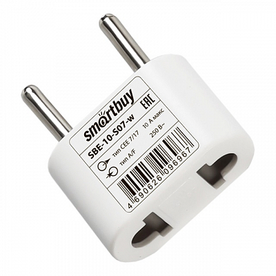 Адаптер-переходник на евро вилку Smartbuy, 10А, 250В, белый