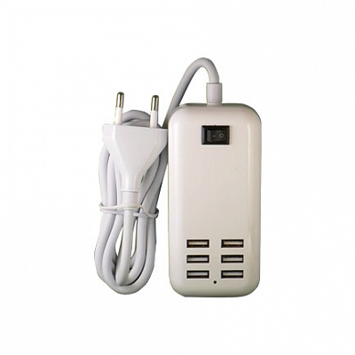 Зарядная станция 6USB NOBRAND 30W, 6A, кабель 1.5м (220V), белый