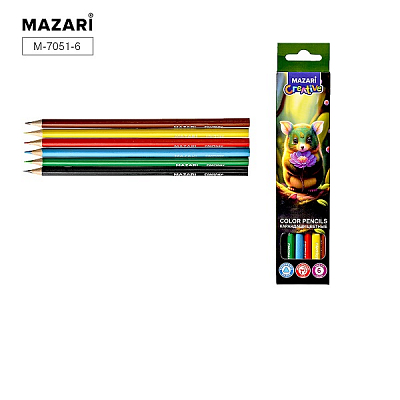 Карандаши цветные деревянные MAZARI FANTASY, 6 цветов