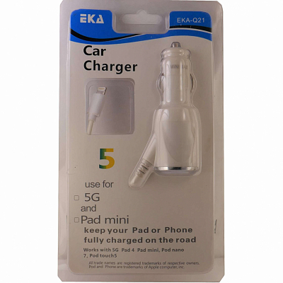 Автомобильное з/у iPhone (Lightning) EKA Q21, 1A, белый