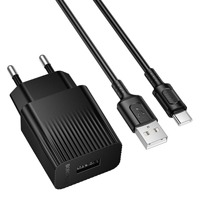Универсальное сетевое з/у + кабель Type-C 1USB BOROFONE BAS71A, 2.1А, черный