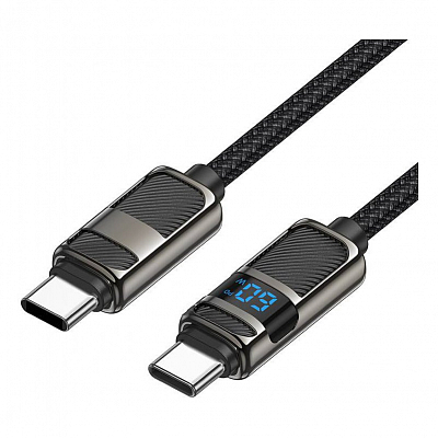 hoco U137 Type-C вилка - Type-C вилка, 60W, 3A, нейлон, дисплей, черный, 1.2м